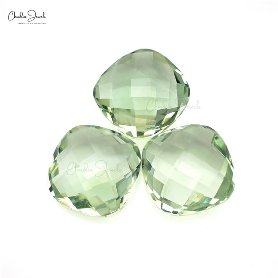 Natural Green Amethyst 10mm Cushion Briolette Loose Gemstone Lot For Jewelry, 3 Piece