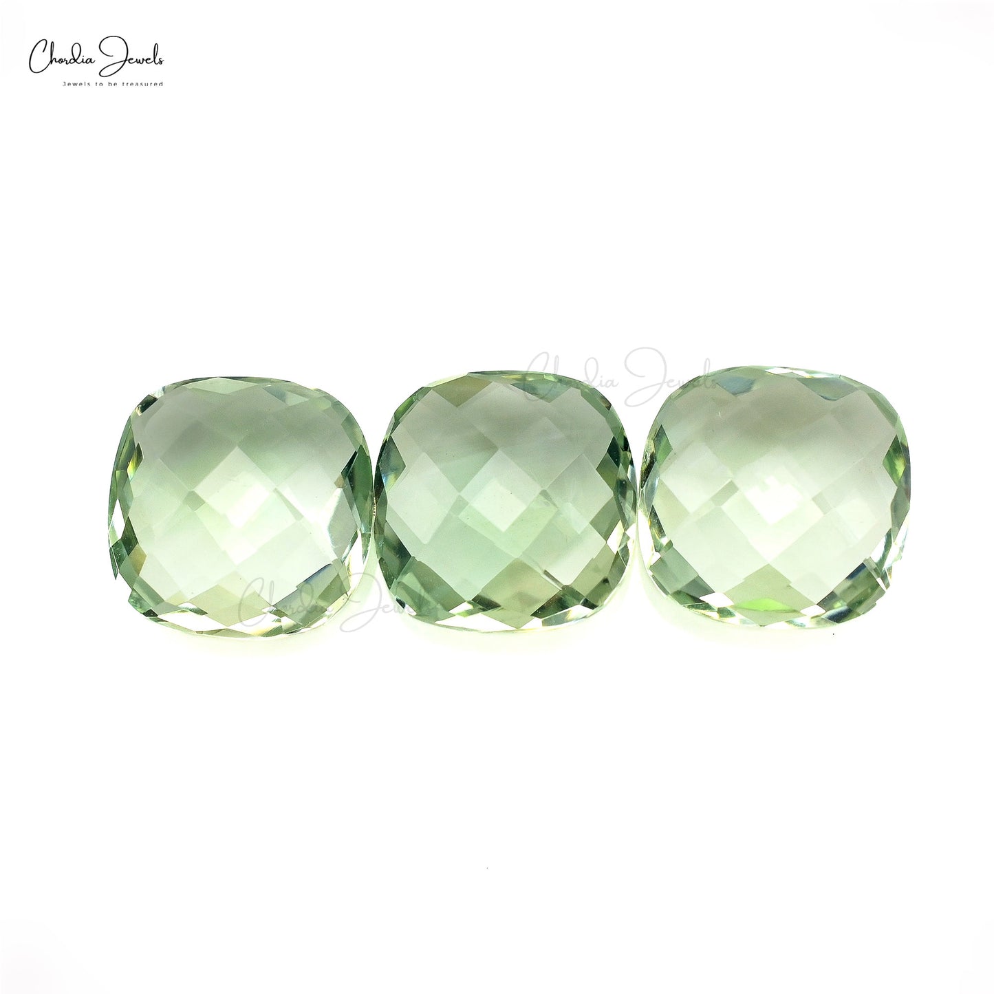 Natural Green Amethyst 10mm Cushion Briolette Loose Gemstone Lot For Jewelry, 3 Piece