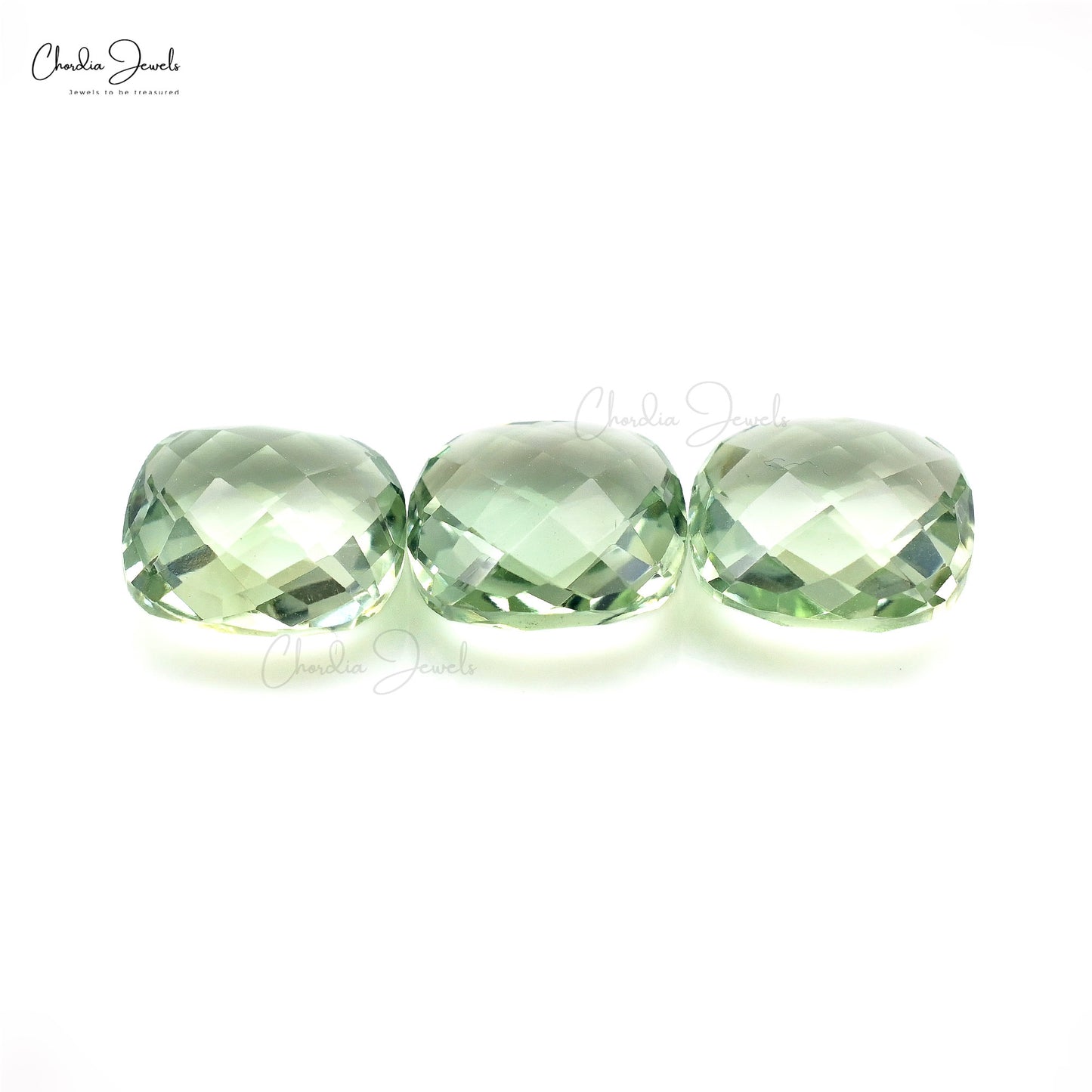 Natural Green Amethyst 10mm Cushion Briolette Loose Gemstone Lot For Jewelry, 3 Piece