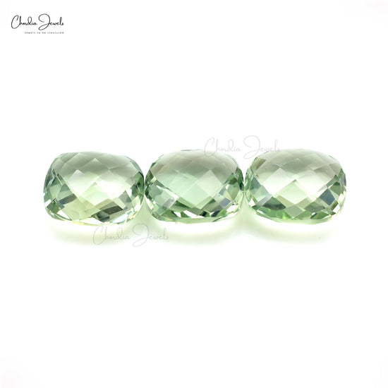 Natural Green Amethyst 10mm Cushion Briolette Loose Gemstone Lot For Jewelry, 3 Piece