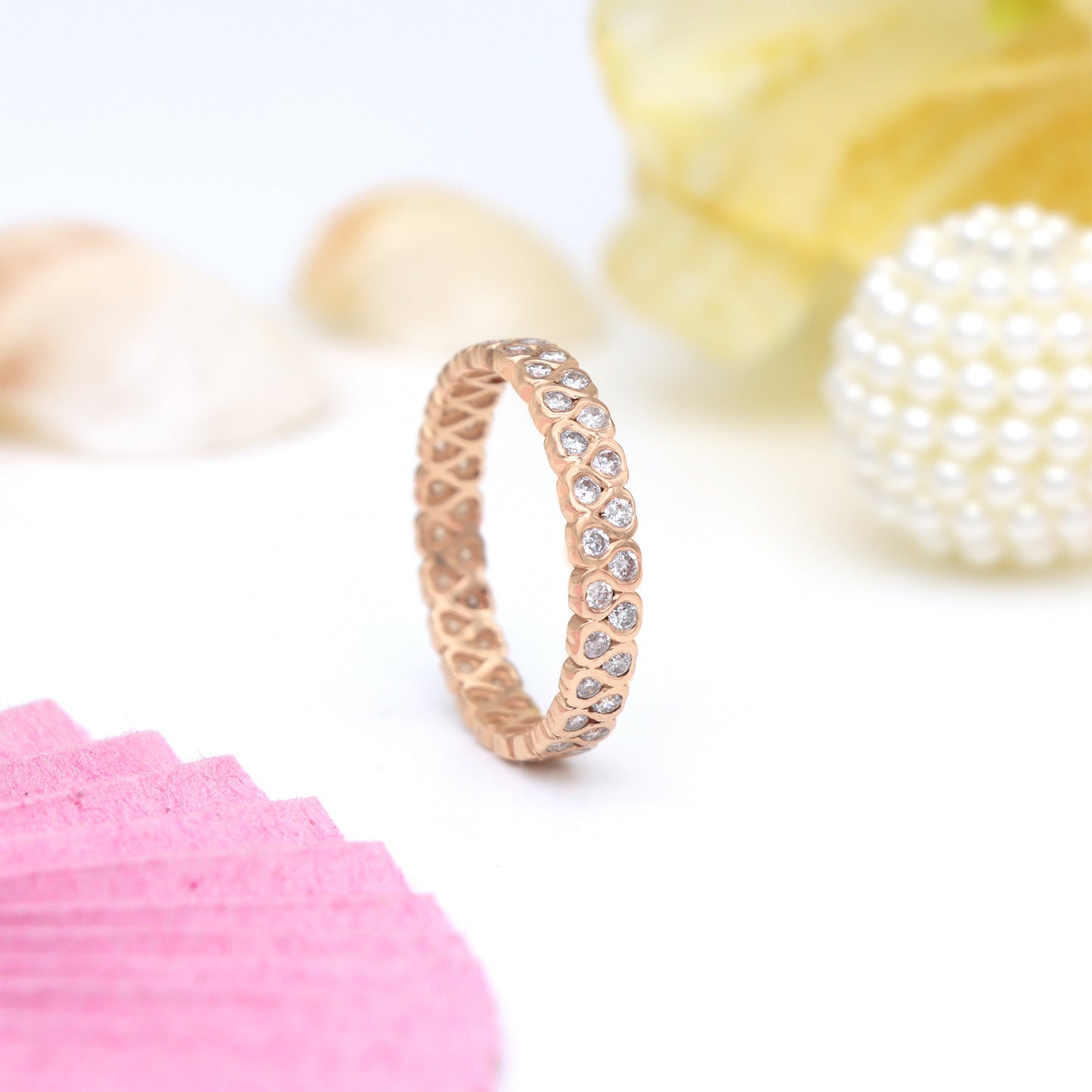 Solid 14k Rose Gold Eternity Ring with 0.79 Ct White Diamond Stacking Band Rings Size US7