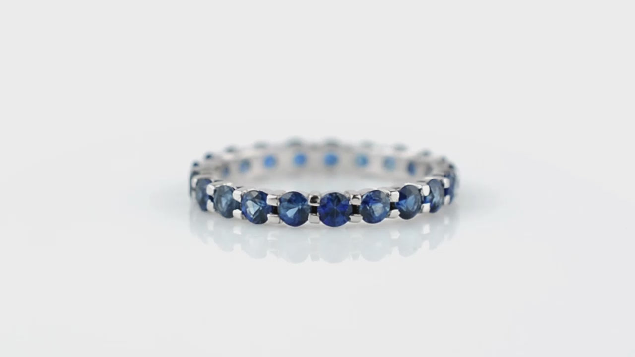 Load and play video in Gallery viewer, Natural Blue Sapphire Eternity Band 14k White Gold Eternity Band 2.5mm Round Gemstone Handmade Eternity Band Gift for Her
