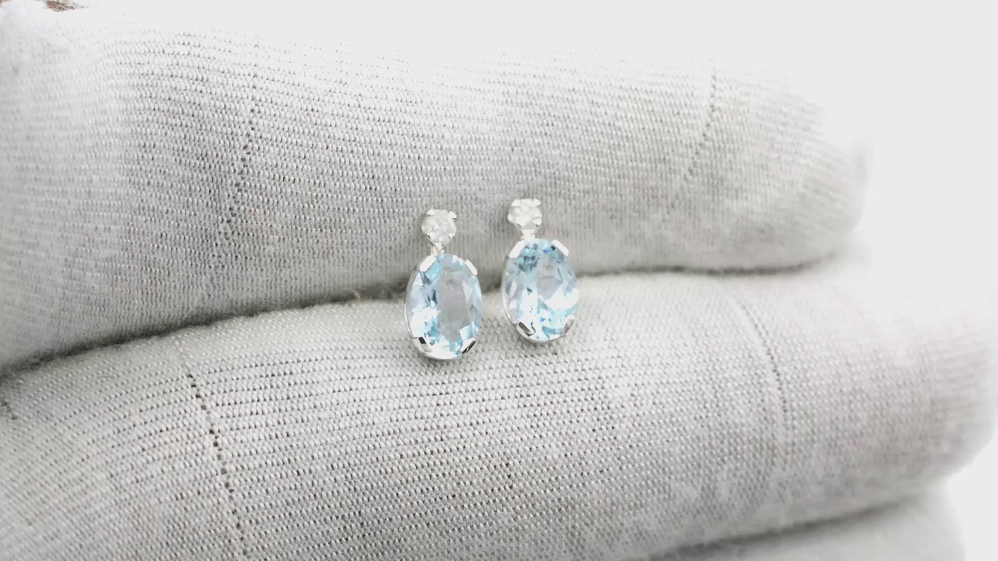 14 Karat White Gold Oval Aquamarine Stud Earrings - Gold Aquamarine Earrings  | eBay