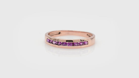 Load and play video in Gallery viewer, Solid 14k Gold Stacking Band With 0.32Ct Pink Sapphire Halfway Rings For Her
