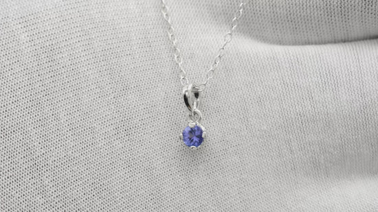 Load and play video in Gallery viewer, 4mm Natural Blue Tanzanite Solitaire Pendant, December Birthstone Gemstone Pendant 14k White Gold
