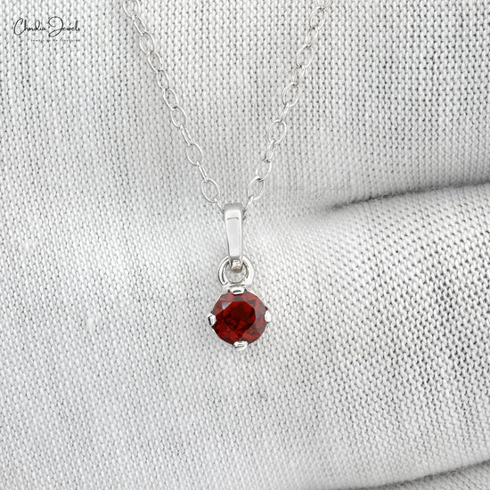 Prong Set Solitaire Pendant With 4mm Red Garnet 14k Solid White Gold Minimal Necklace