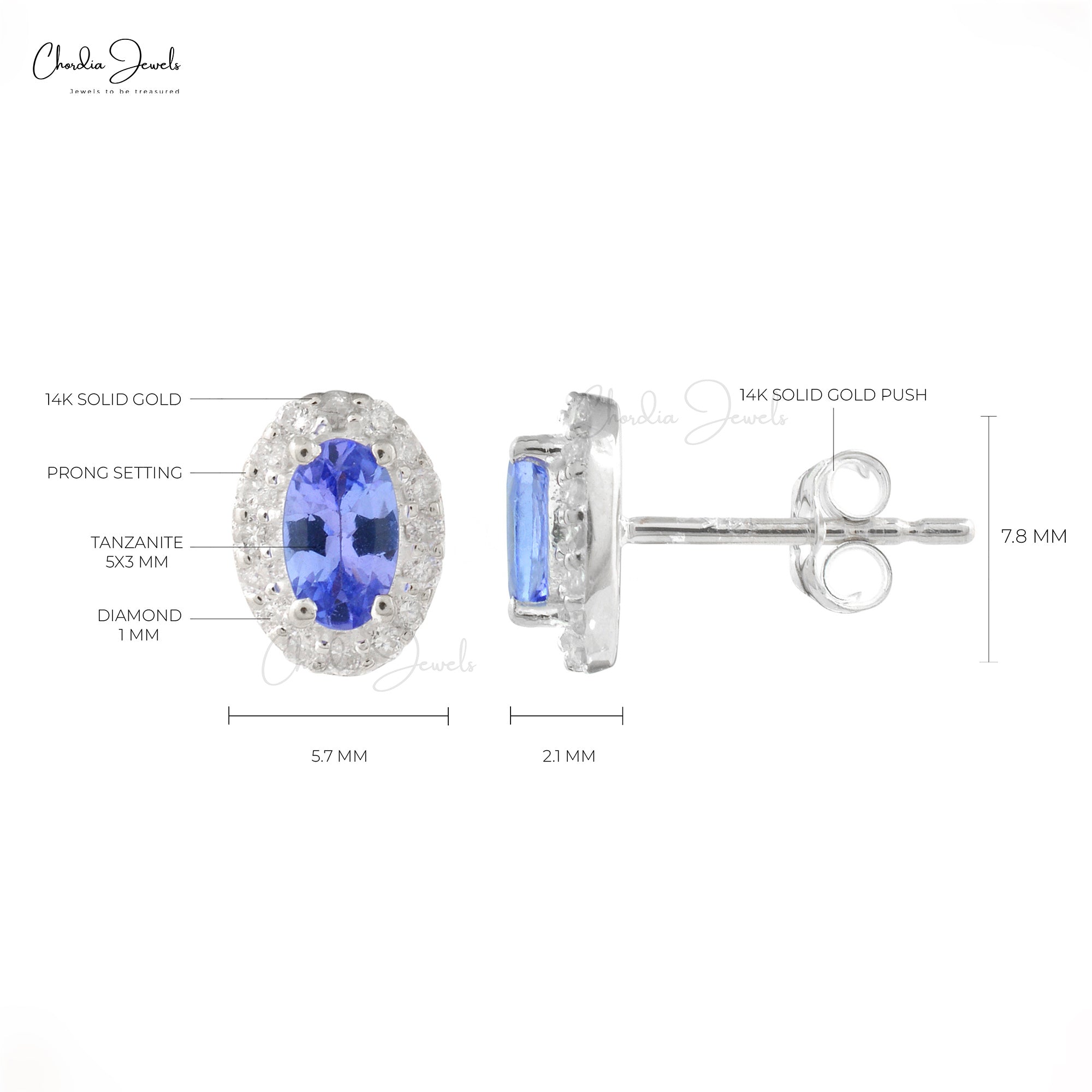 Buy Ankur Treasure Chest Certified & Appraised Luxoro 14K White Gold AAAA  Tanzanite and Diamond Halo Stud Earrings, AAAA Tanzanite Earrings, Diamond  Halo Studs, 14K White Gold Earrings 1.40 ctw at ShopLC.