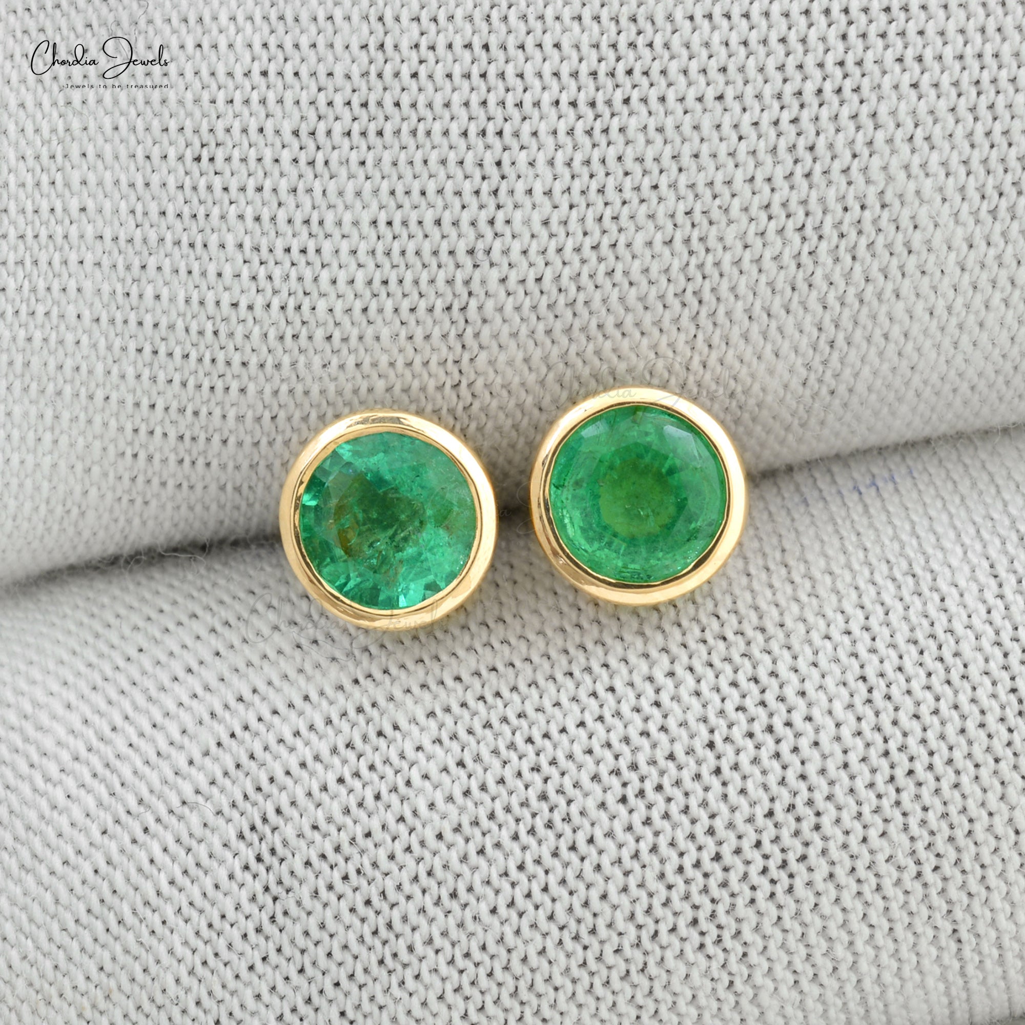 Emerald Oval Studs 14K Yellow Gold