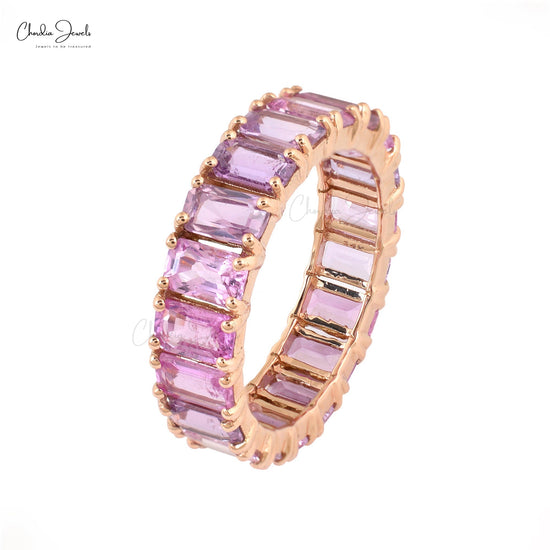 Octagon Stacking Ring With 5x3mm Pink Sapphire 14k Rose Gold Eternity Band Ring