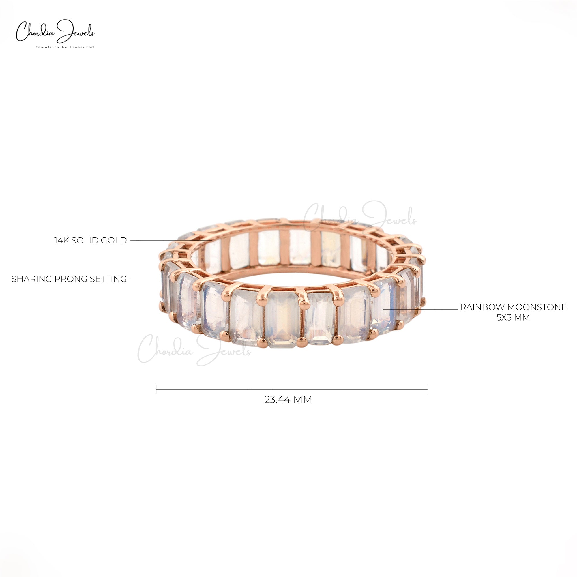 Shop Rainbow Moonstone Prong Set Eternity Bands in 14k Solid Rose Gold