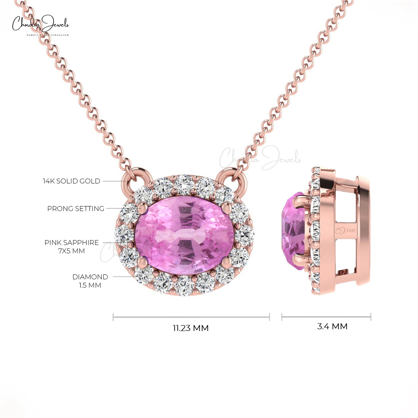 Pink Sapphire and Diamond 14kt Rose Gold Pendant