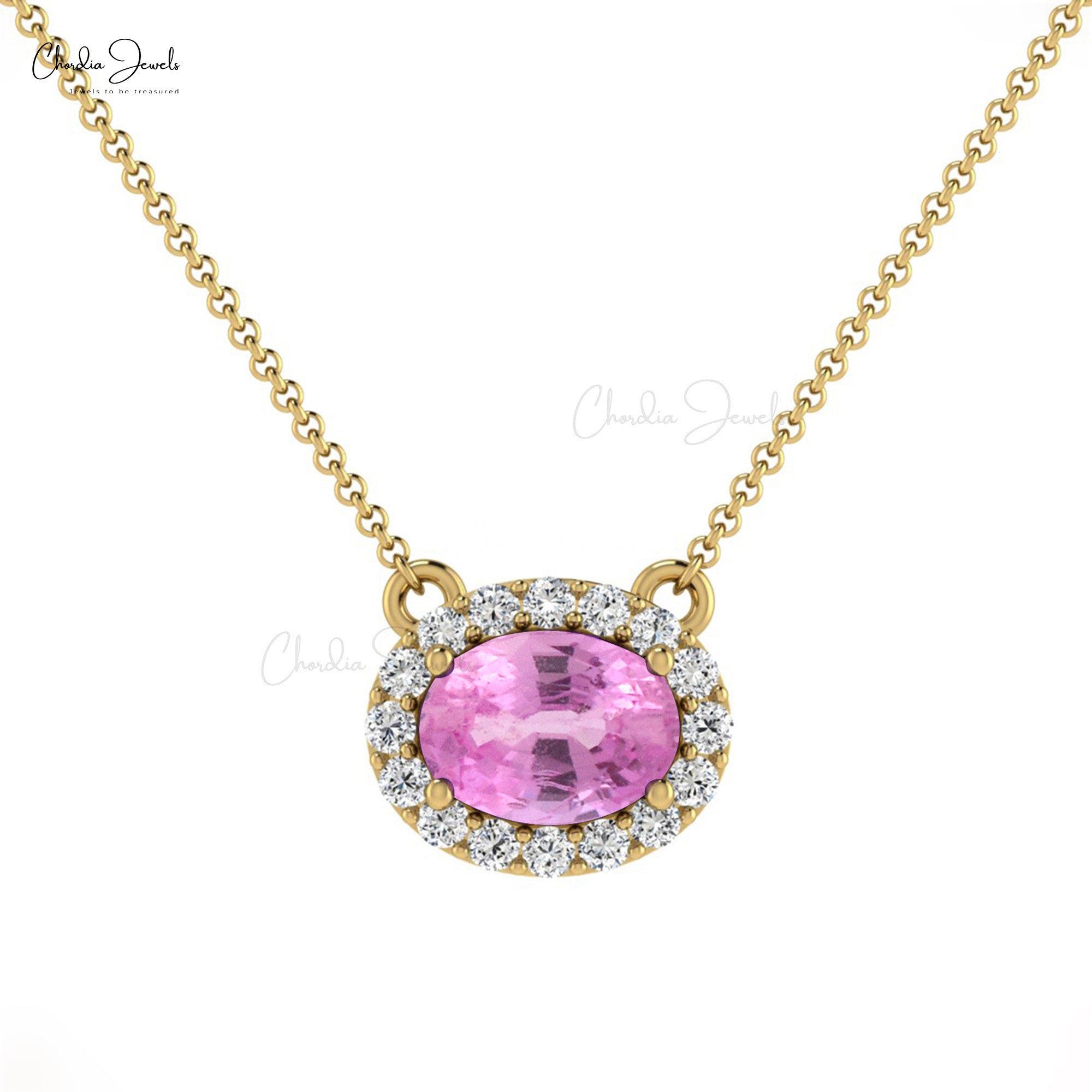 Natural Pink Sapphire Diamond Necklace,Pink Gems Pendant Floral Diamond Jewelry Delicate Dainty Necklace Gift for Women or Her,18k Rose Gold 18K White