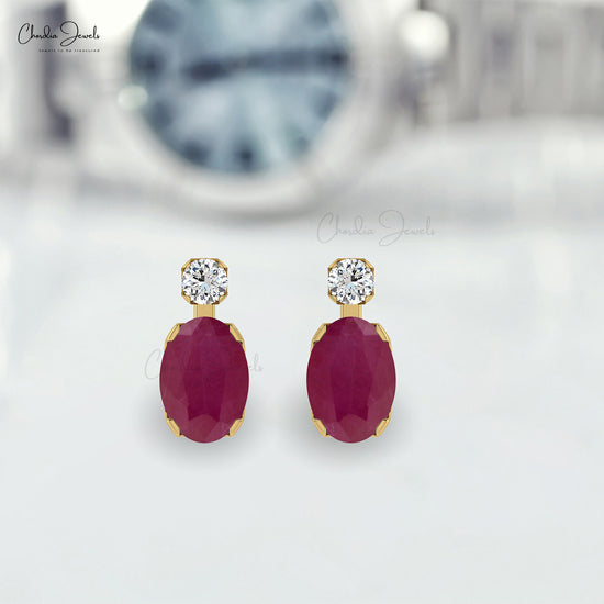 Genuine Burma Ruby 14k Gold 2 Stone Earrings With 1.44 Ct Gemstone And Diamond Jewelry