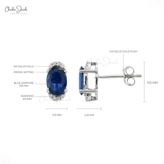 Real 14k White Gold Half Halo Stud With 0.94 Ct Blue Sapphire Diamond Earrings For Her