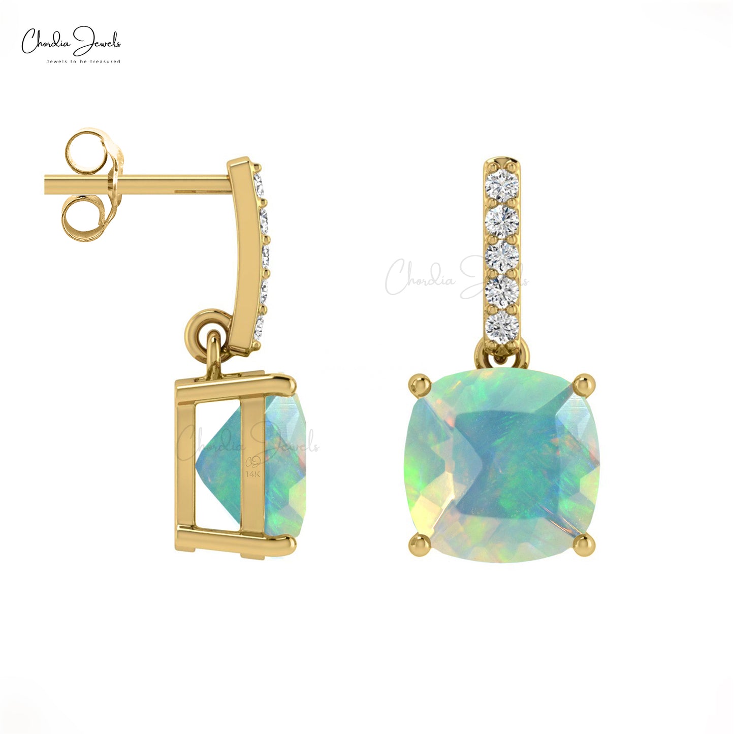 Opal And Diamond Dangling Earrings