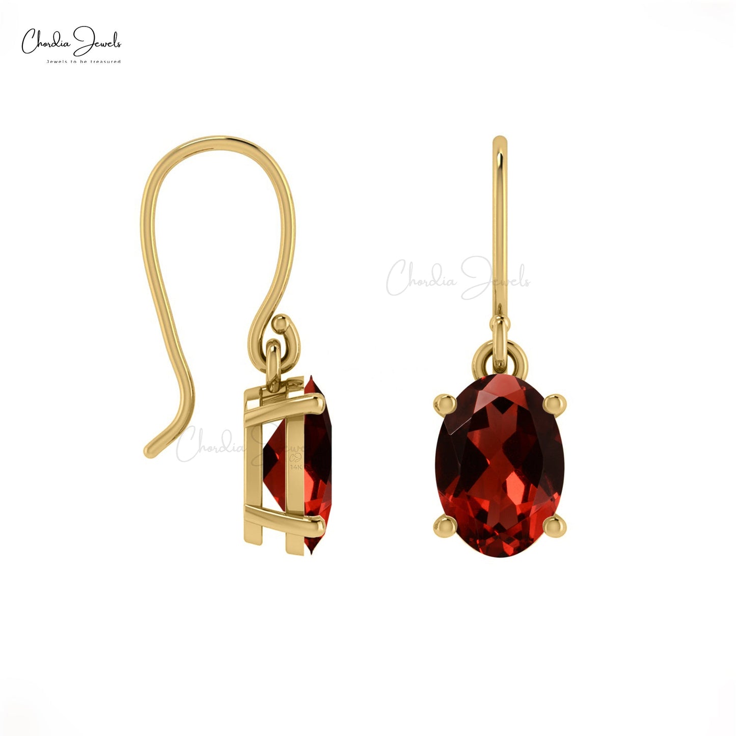 Oval Cut Fish Hook January Birthstone Earring in 14k Solid Gold