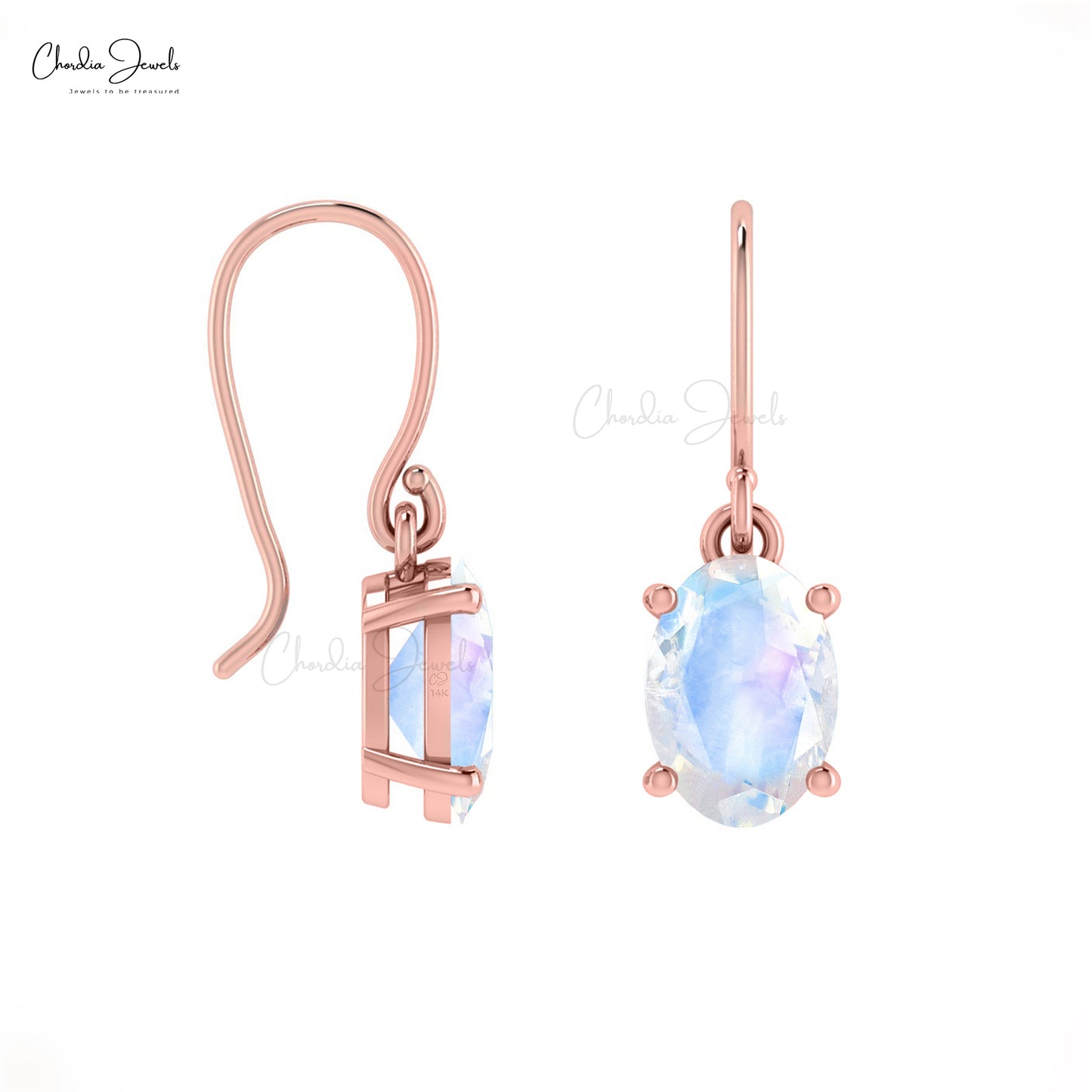 7x5mm Natural Rainbow Moonstone Earring with Fish Hook Earwire