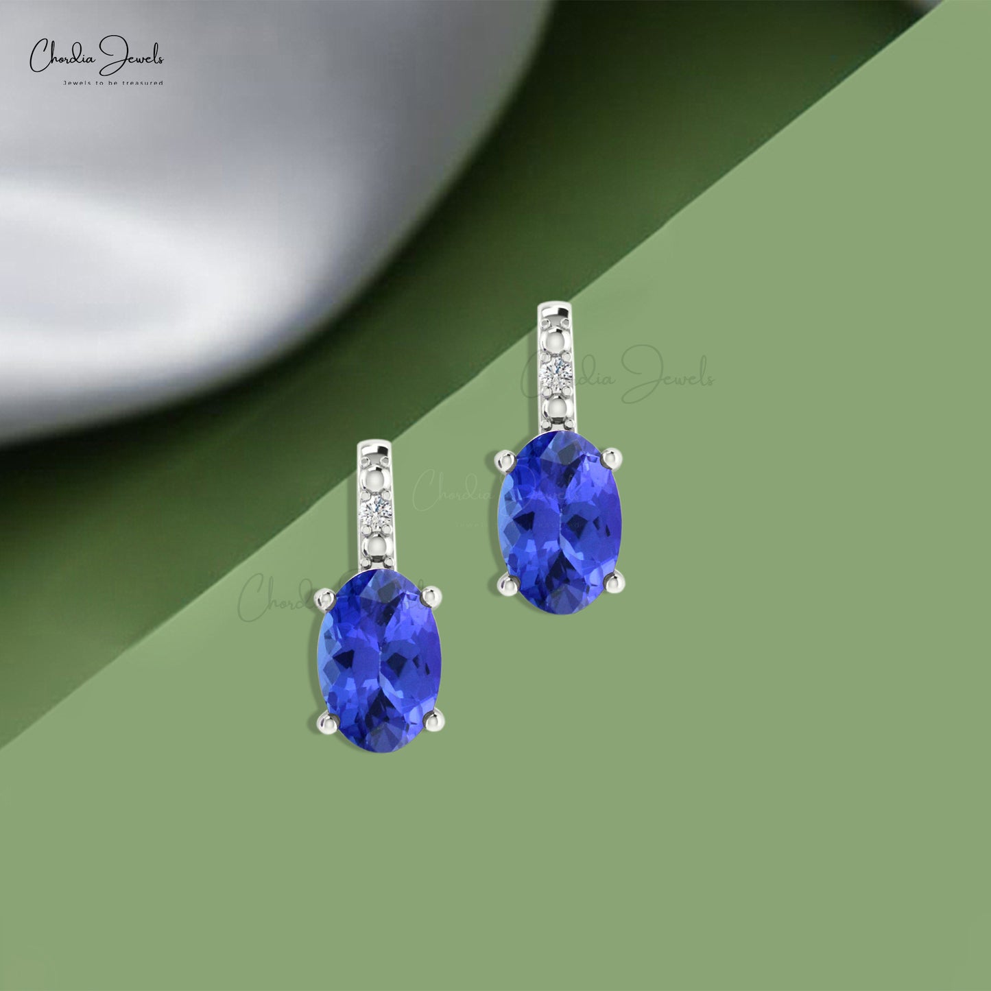 Diamond Accented Earring With 1.08 Ct Tanzanite 14k Real Gold 2 Stone Women Studs