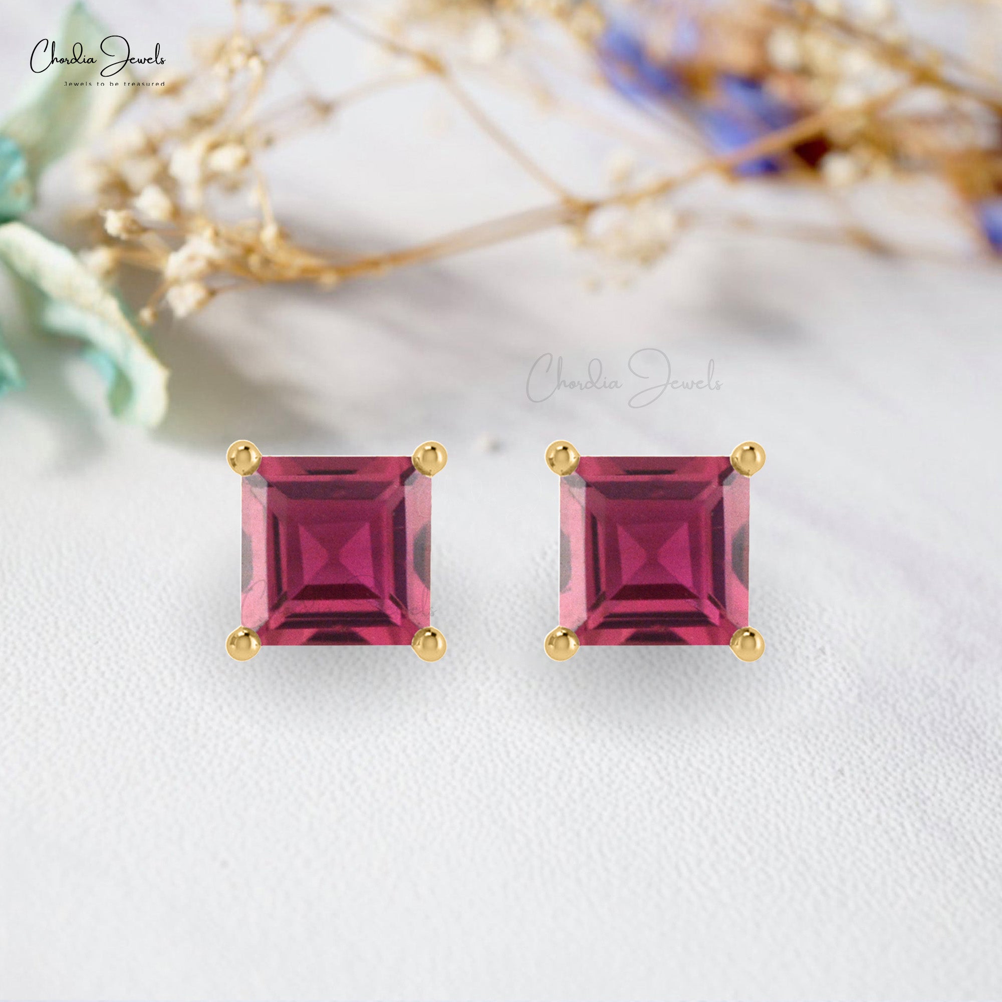 1 ct Brilliant Emerald Cut Solitaire Studs Genuine Simulated Pink Tourmaline Gemstone store Real Solid 18K 14K Yellow Gold Earrings Screw back