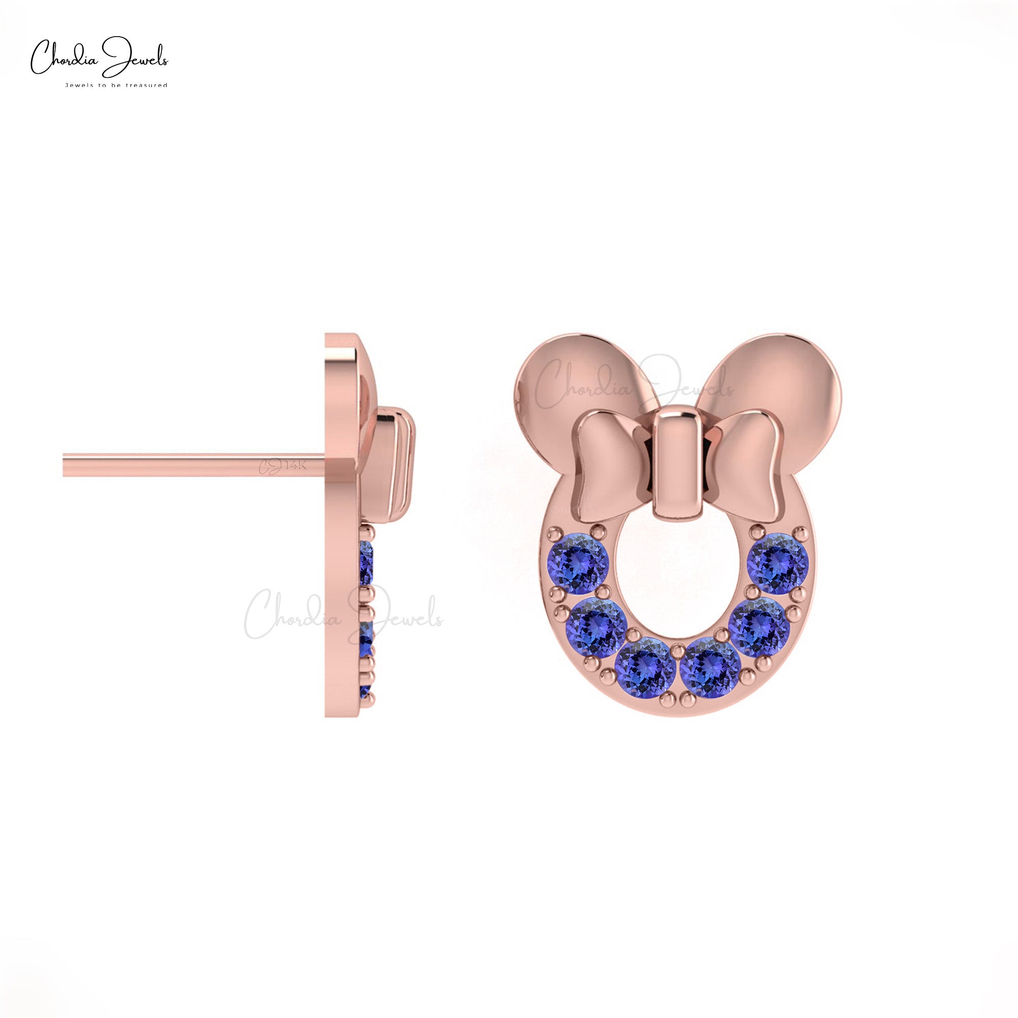 Buy 14K Pure Solid Yellow Gold Minnie Mouse Screw Back Studs Set With White  Pink CZ Kids Earrings Online in India - Etsy