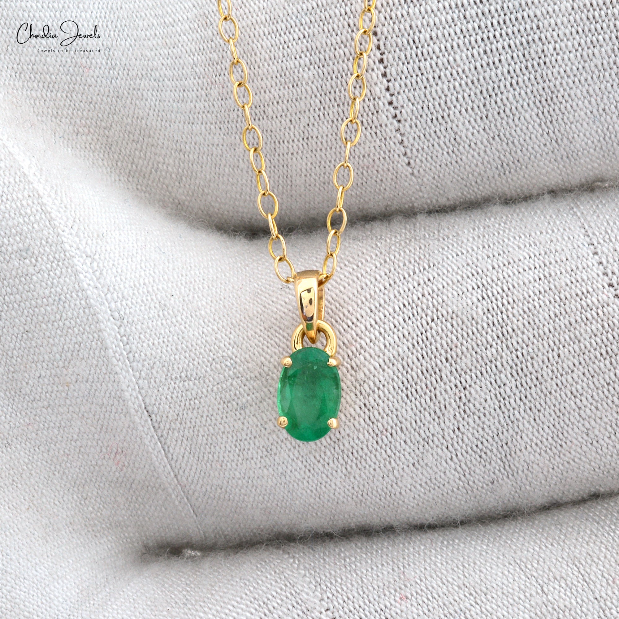 Buy Oval Cut Emerald Gemstone Pendant in 14k Solid Gold