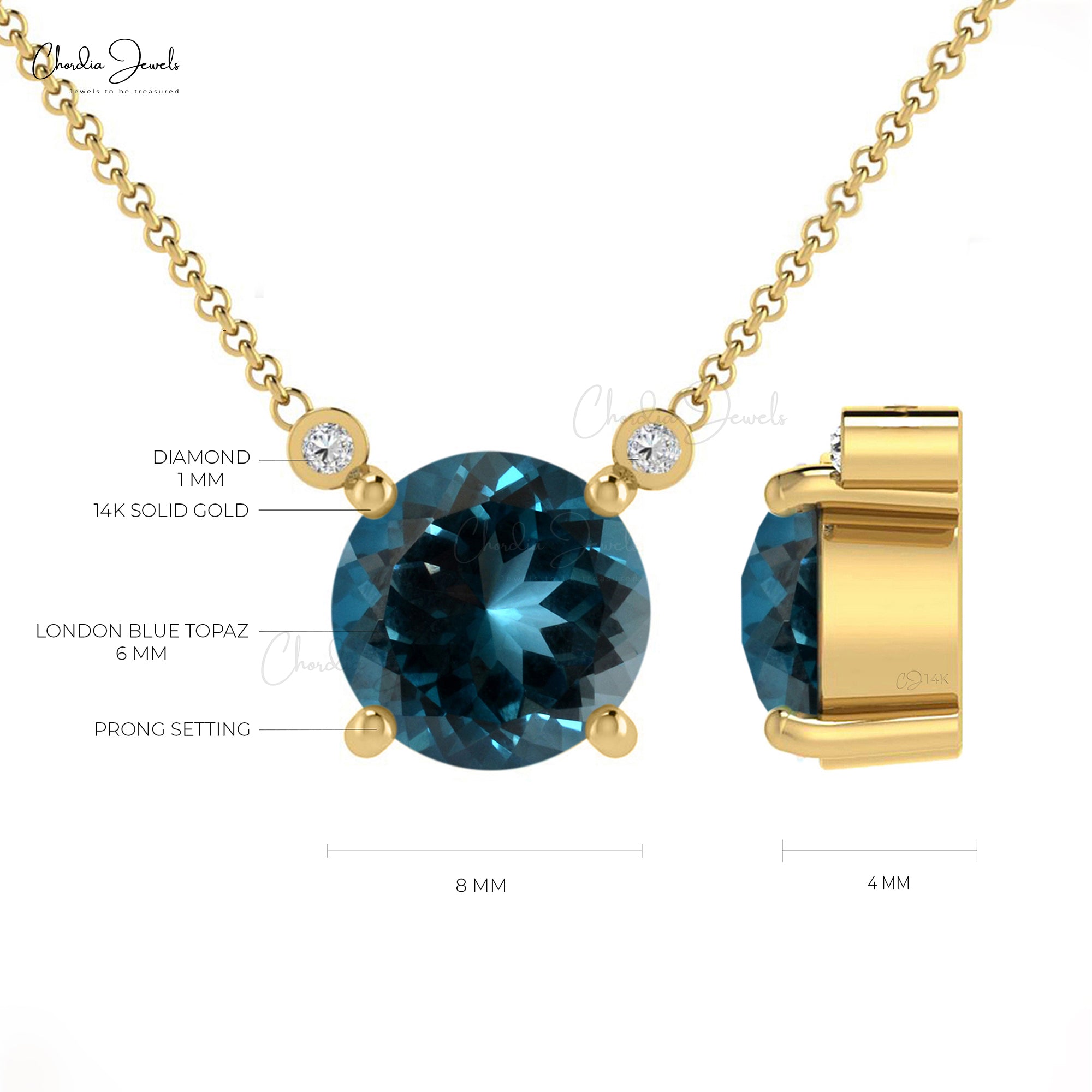 London blue topaz deals necklace 14k yellow gold