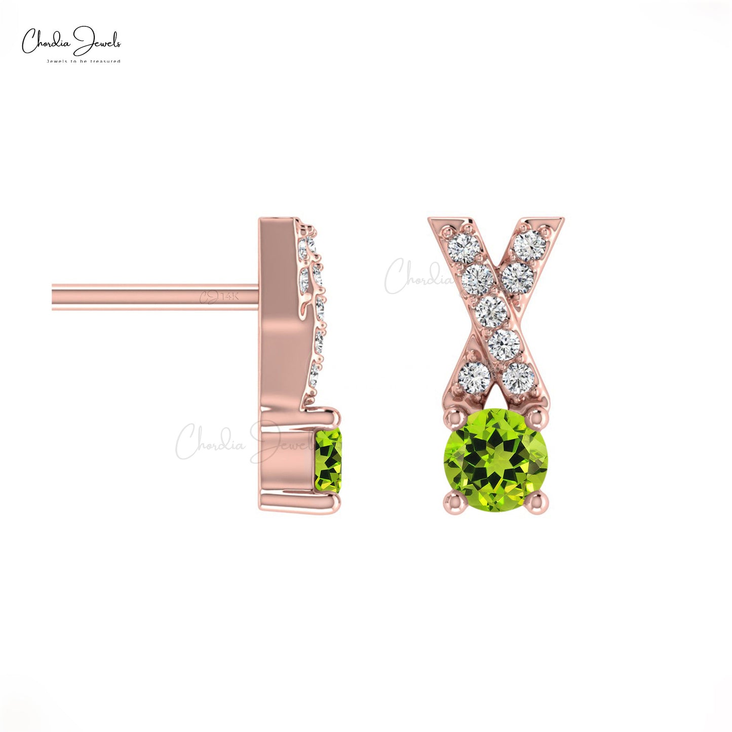 Round Peridot Gemstone Studs 