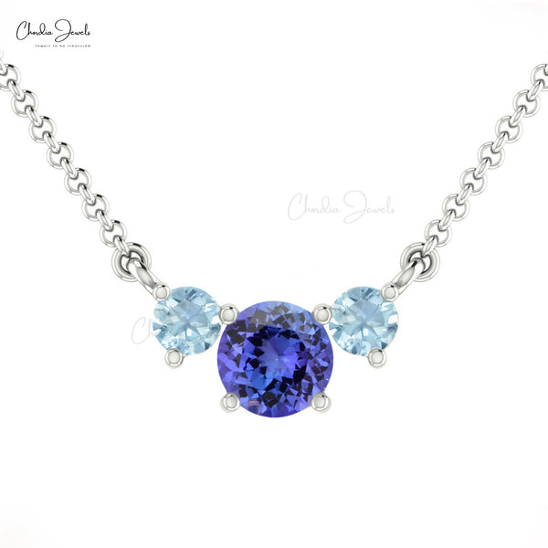 Genuine Three Stone Aquamarine and Tanzanite Necklace |Chordia jewels