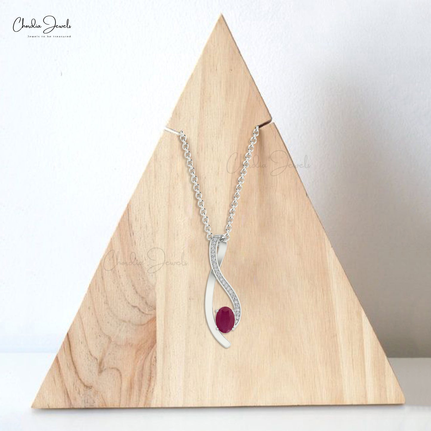 Genuine Ruby and Diamond Curve Pendant