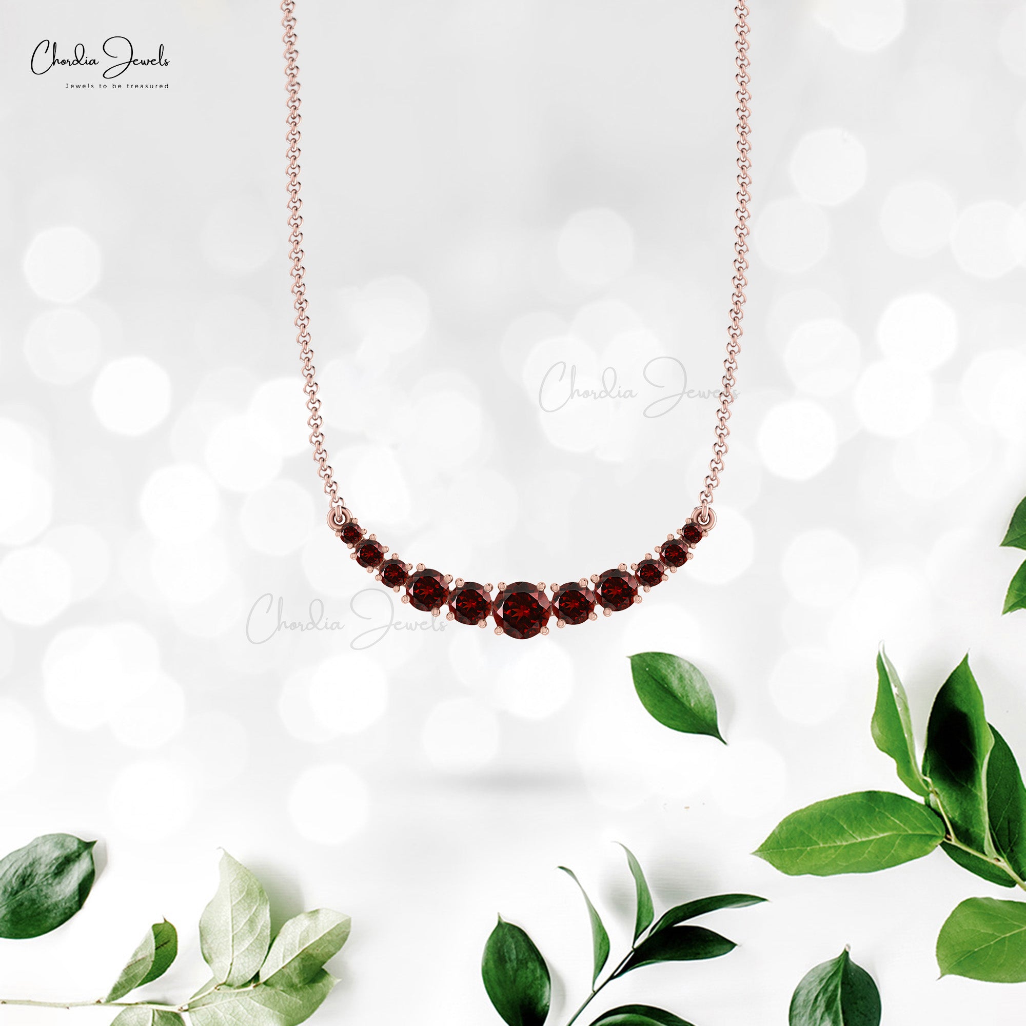 Natural January Birthstone Gold Garnet Necklace in 14k Solid Gold