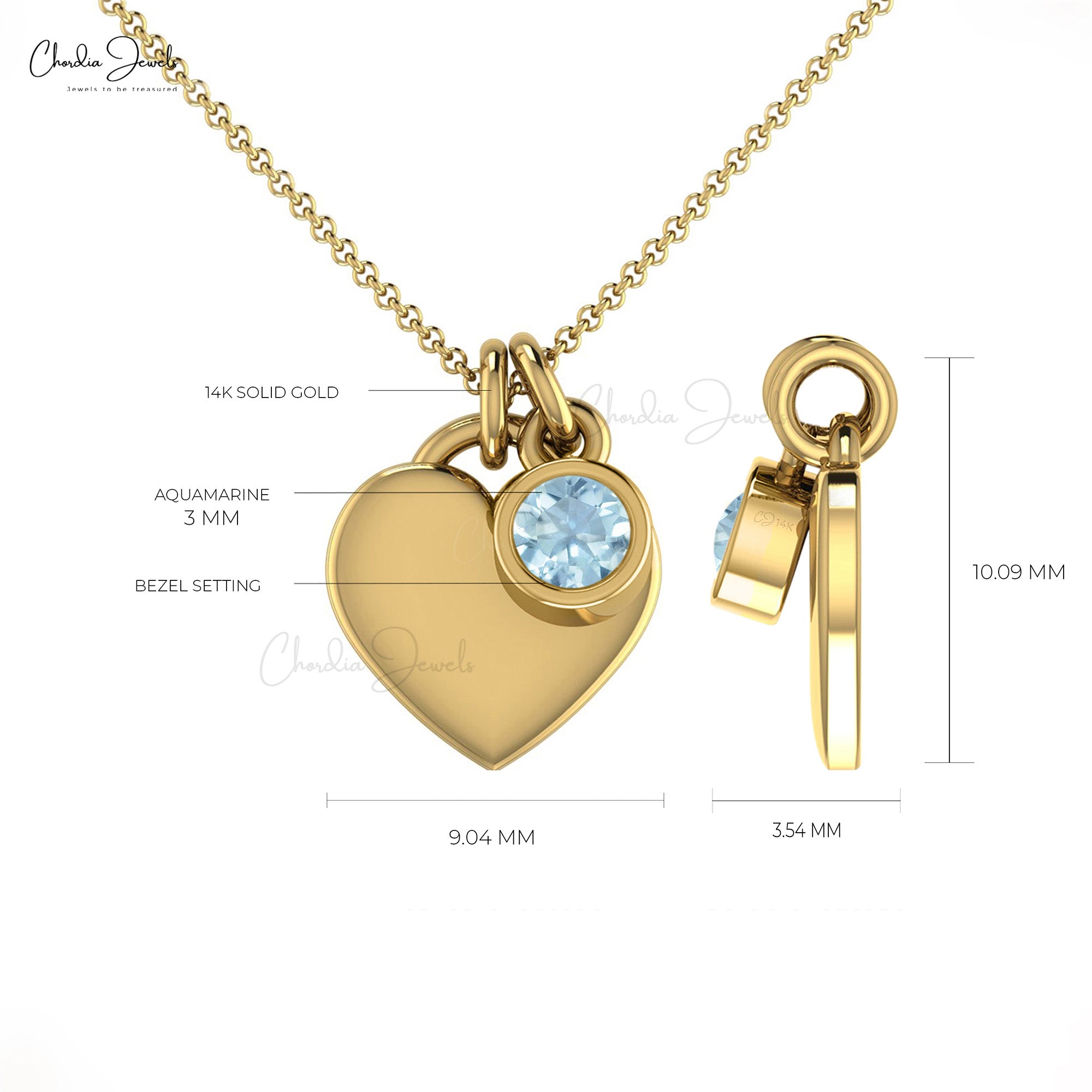 Aquamarine heart store pendant in 14kt gold