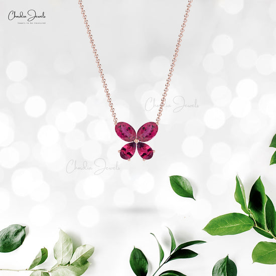 Natural Pink Tourmaline Butterfly Necklace 