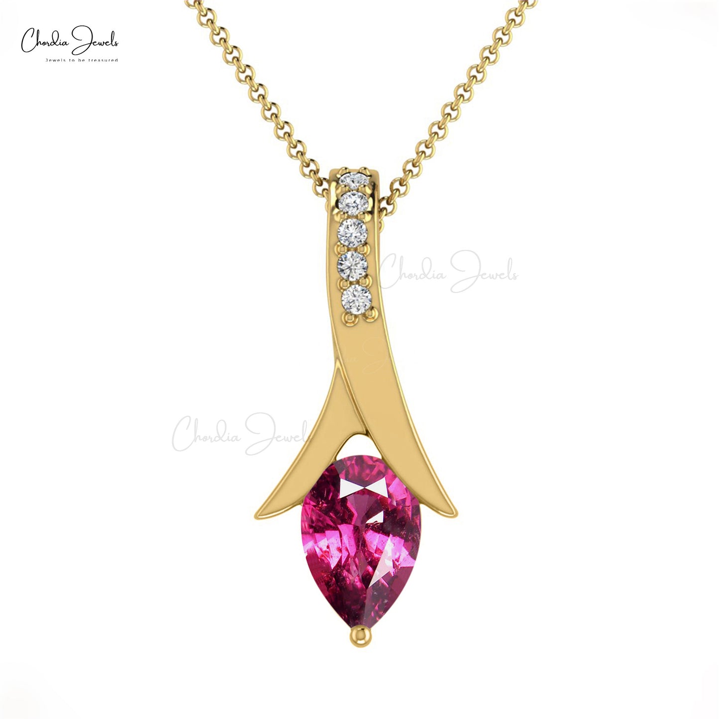 Natural Rhodolite Garnet 6X4mm Pear Cut Handmade Gemstone Pendant 14k Solid Gold Diamond Pendant For January Birthstone