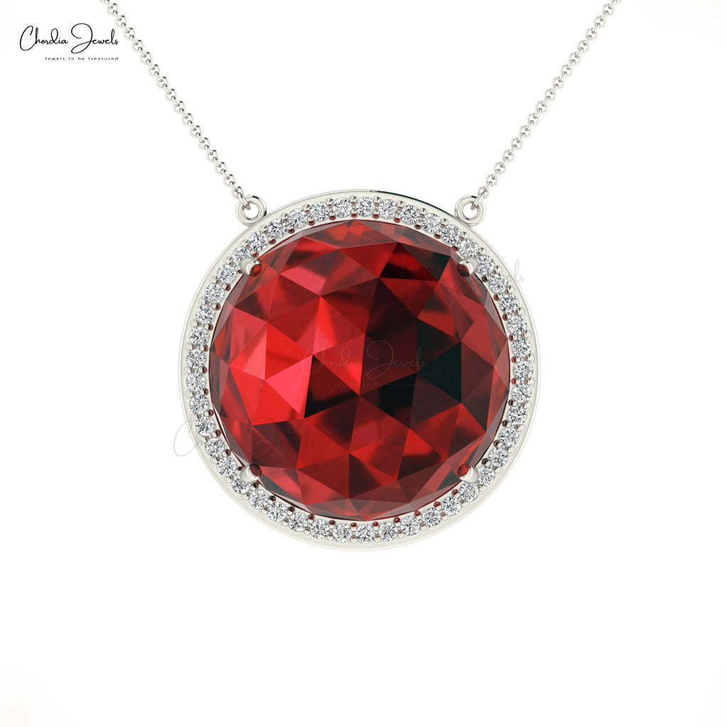 Round Cut Gold Garnet Necklace in 14k Solid Gold For Women