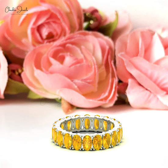 5X3MM Oval Cut Citrine Gemstone Eternity Band Ring For Woman