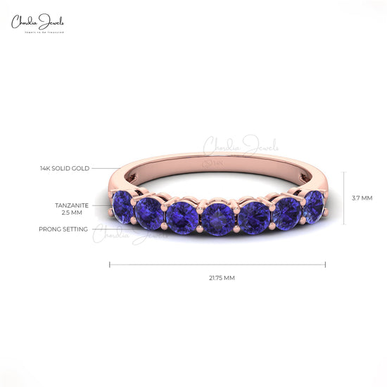 Seven Stone Stackable Ring With Tanzanite Gemstone 14k Real Gold Thin Band Anniversary Ring