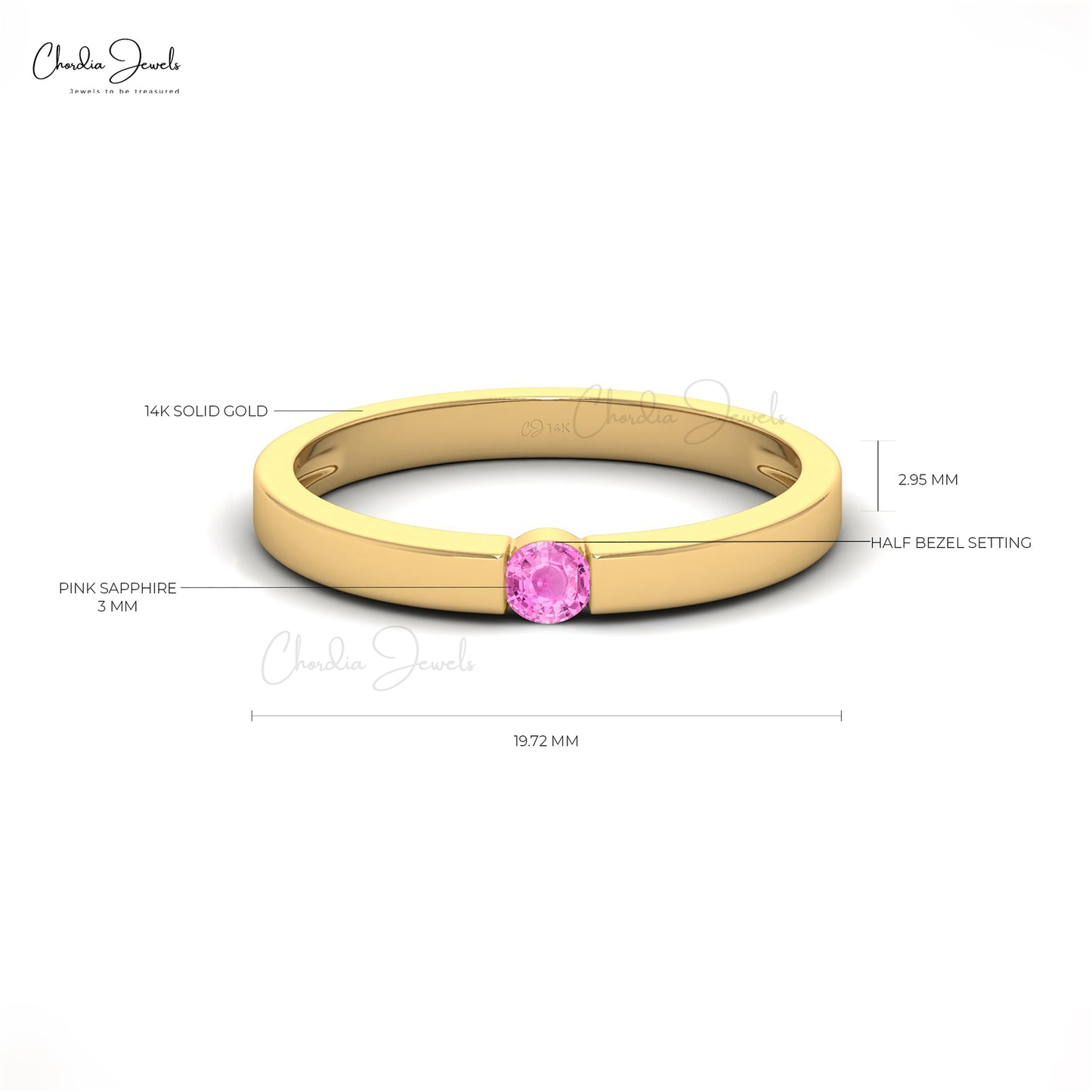 Genuine 3mm Round Cut Pink Saphhire Solitaire Ring For Gift, 14k Solid Gold Natural Gemstone Anniversary Ring