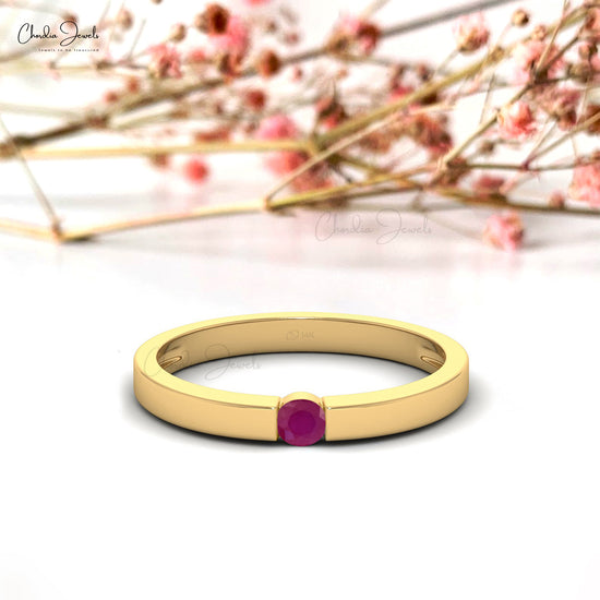 3mm Round Cut Natural Red Ruby Solitaire Ring For Her, 14k Solid Gold Gemstone Ring For Wedding Gift