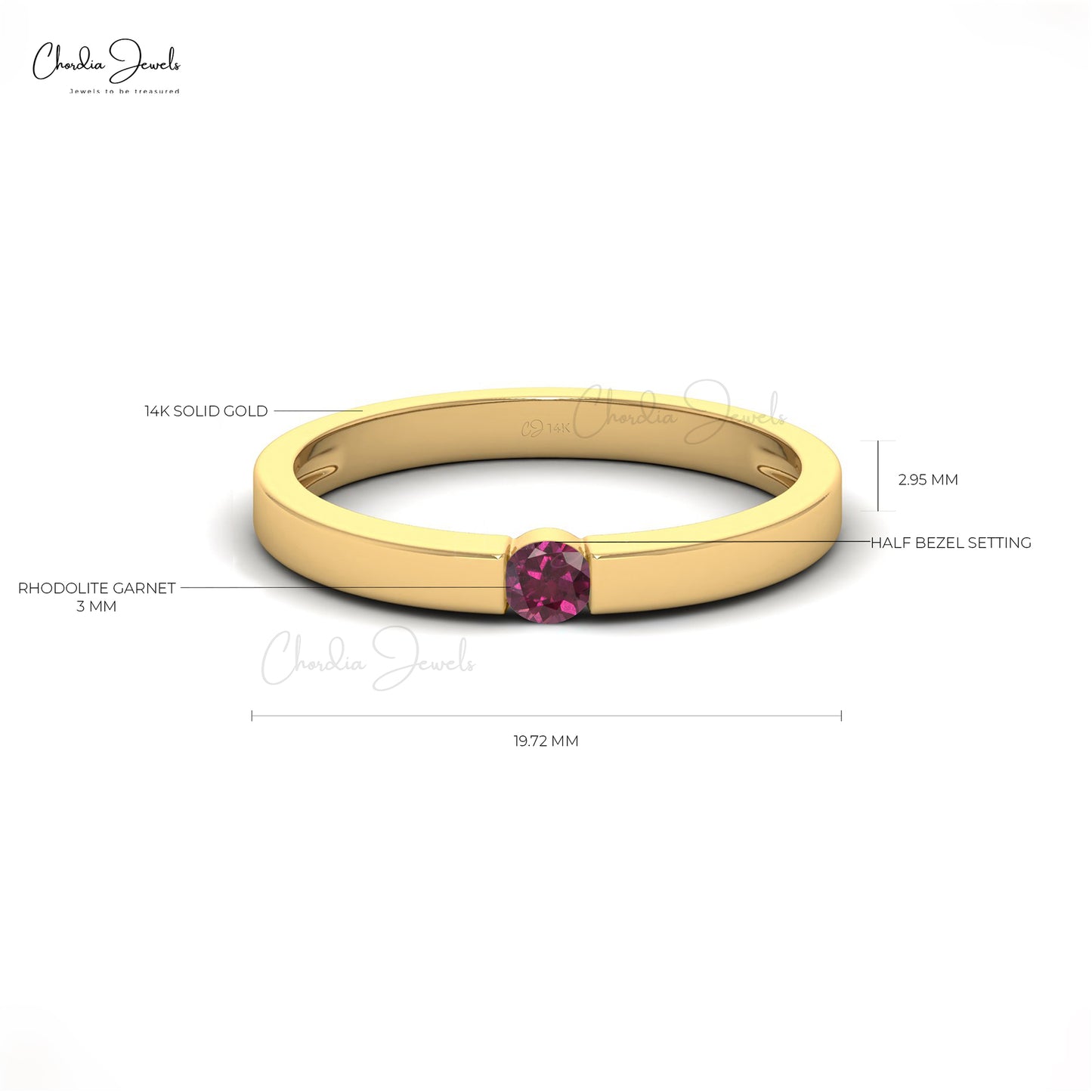 Natural 0.15 Carats Rhodolite Garnet Solitaire Ring For Women, 14k Solid Gold Gemstone Ring For Wedding Gift