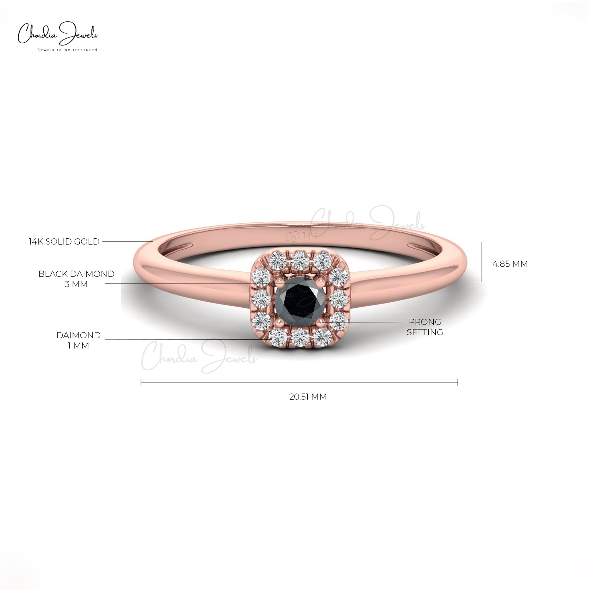 Black Diamond Engagement Ring Rose Gold Cluster Halo Diamond Oval Ring 14K Rose Gold / 7.25