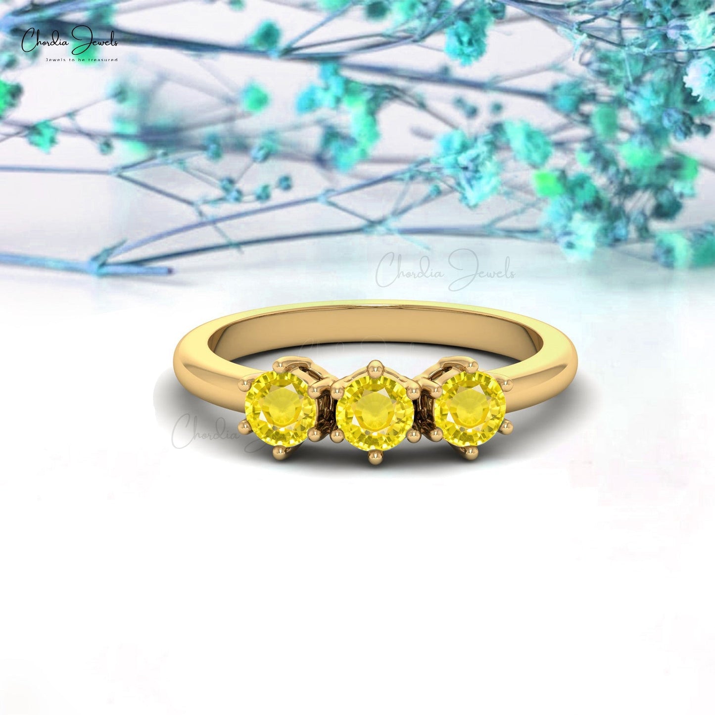 Excellent 4MM Yellow Sapphire Gemstone Ring in 14K Gold