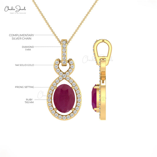 Round Ruby and Diamond Halo Bail Pendant in 14k White Gold