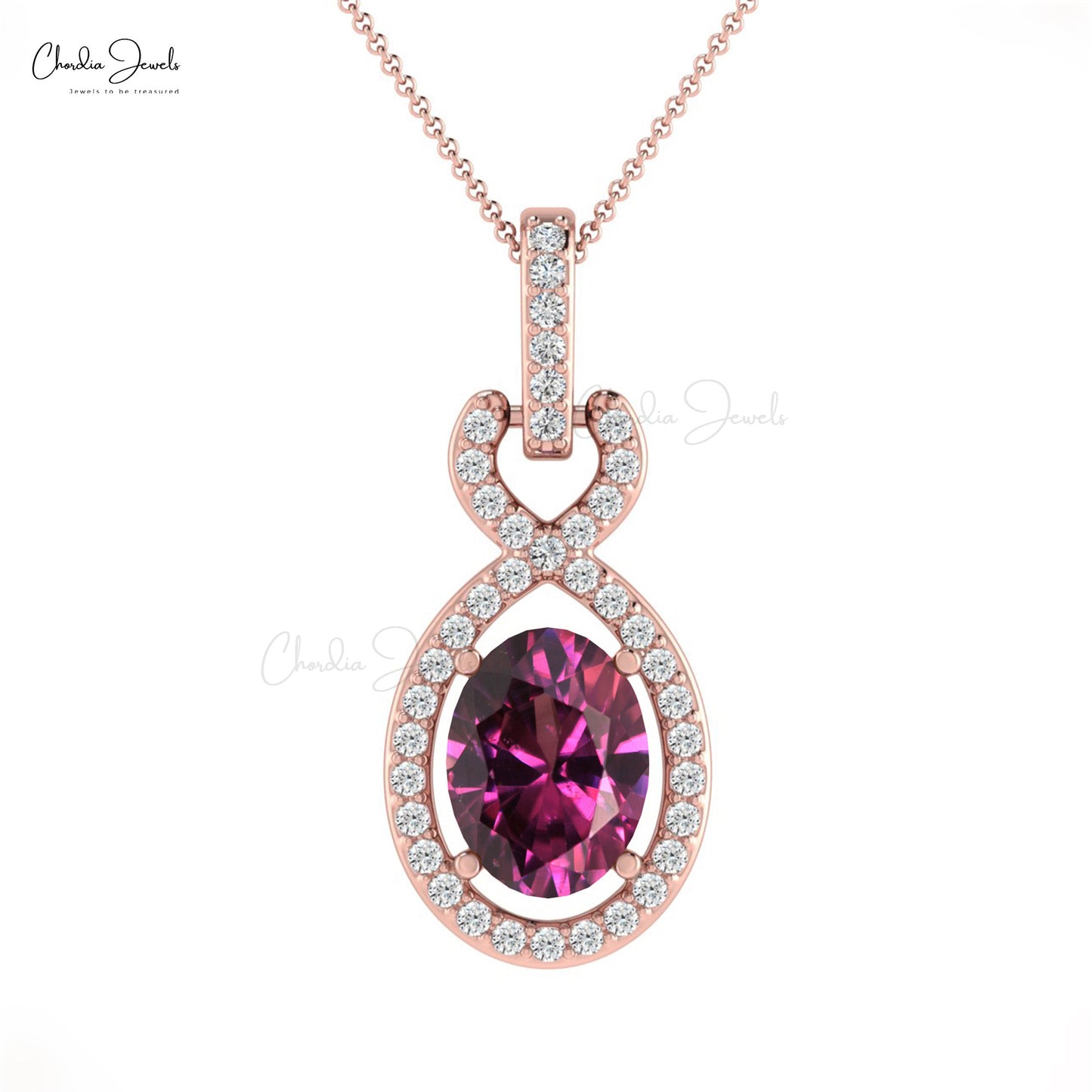 AAA Rhodolite Garnet Halo Bail Pendant With Diamond Infinity 14k Gold Women Jewelry