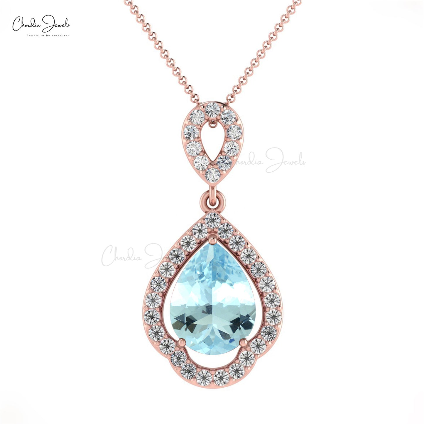 Classic Pear Cut Aquamarine & Round Cut Diamond Art Deco Pendant for Gift