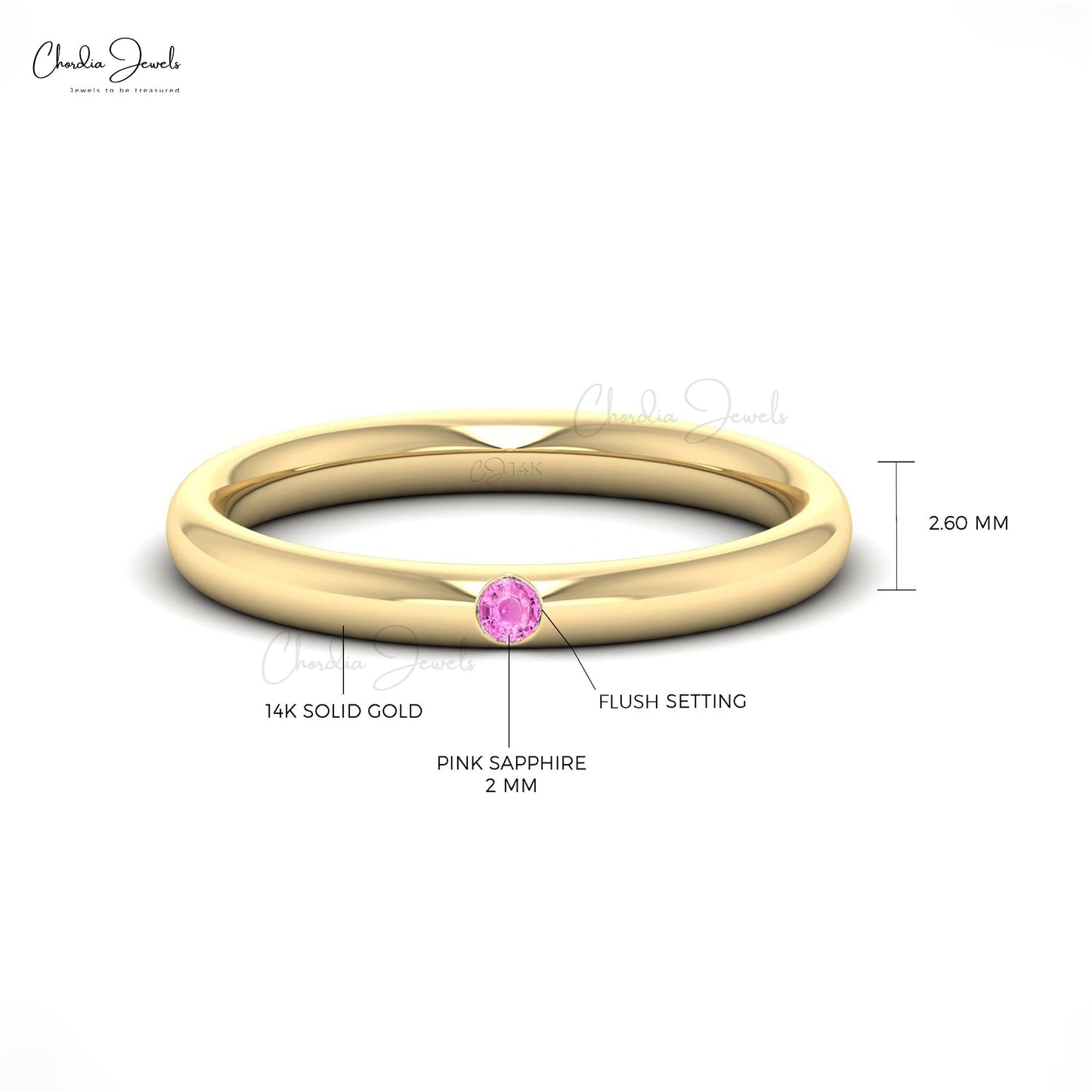 Round Cut Pink Sapphire Engagement Ring in 14k Solid Gold