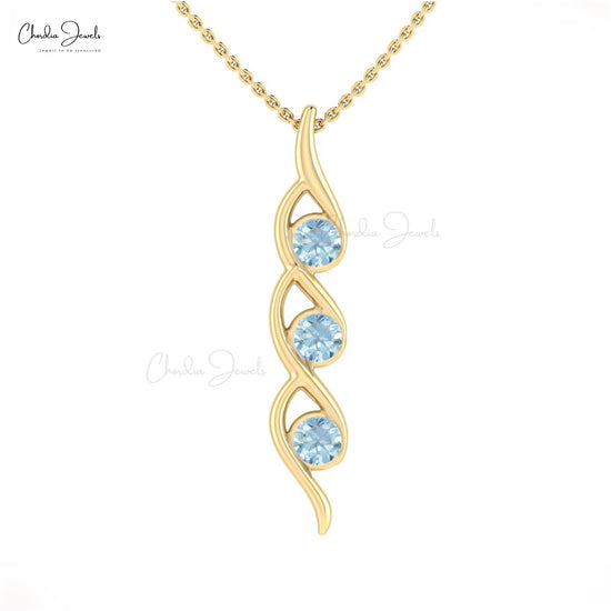 Authentic Aquamarine 14k Gold Twisted Three-Stone Pendant