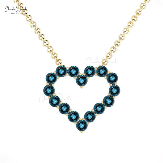 Elegant Genuine London Blue Topaz Open Heart Shape Necklace Pendant 14k Pure Gold Charm Necklace Anniversary Gift For Women