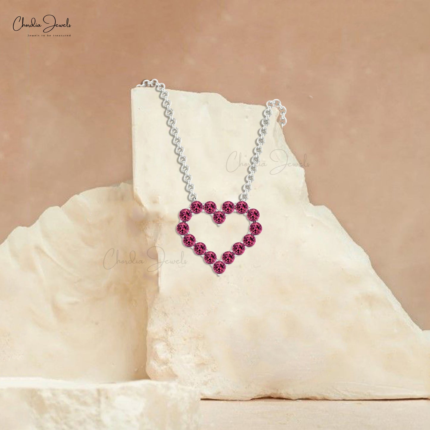 Round Cut Pink Tourmaline Heart Necklace 