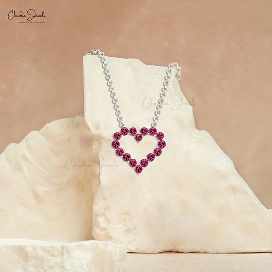 Round Cut Pink Tourmaline Heart Necklace 