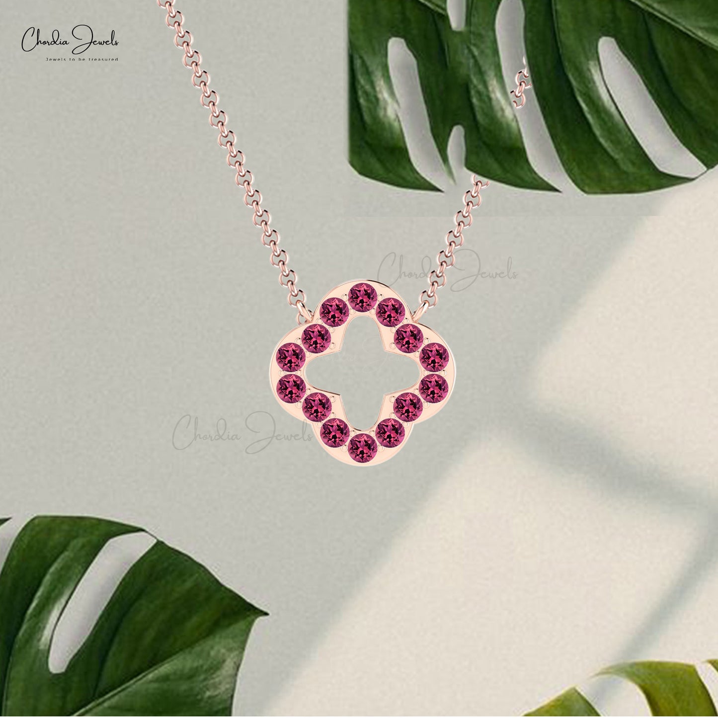 Pink Tourmaline Open Clover Necklace 